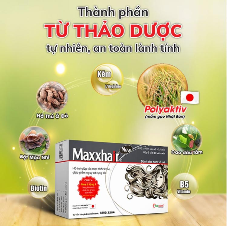 Thành phần trong 1 viên nén hỗ trợ cải thiện tóc hư tổn, gãy rụng Maxxhair