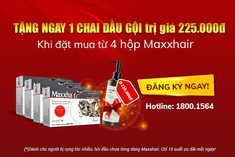 Ưu đãi đặc biệt: TẶNG NGAY 1 DẦU GỘI CỎ MỀM TRỊ GIÁ 225.000Đ KHI MUA TỪ 4 HỘP MAXXHAIR 1